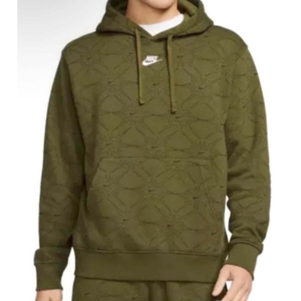 Nike Sportswear Club Fleece Hoodie Olive Green All Over Print Mens XL